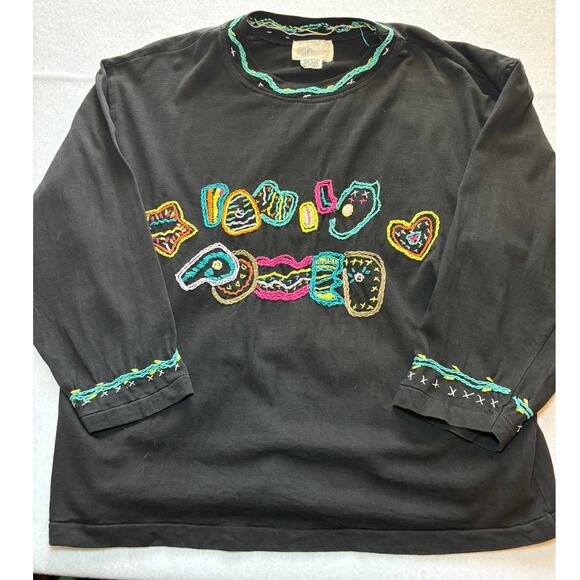 Vintage Friday Embroidered Fiesta Themed Black Top Size One Size - Picture 1 of 8
